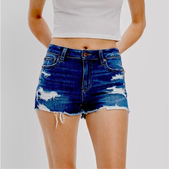 American Eagle 360 Super Stretch Hi-Rise Shortie 4X Denim Jean Shorts Distressed - Picture 11 of 11